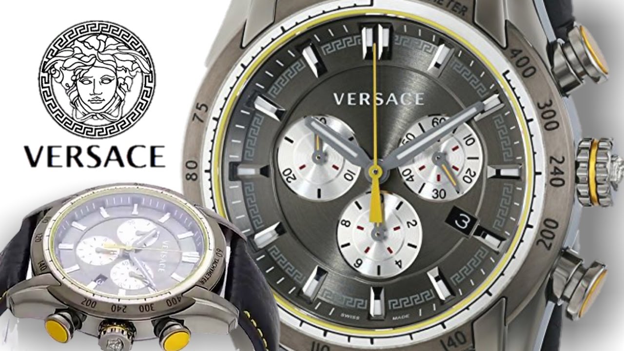 Versace VDB020014 V-Ray Chronograph gris noir Montre pour homme en cuir NOUVEAU